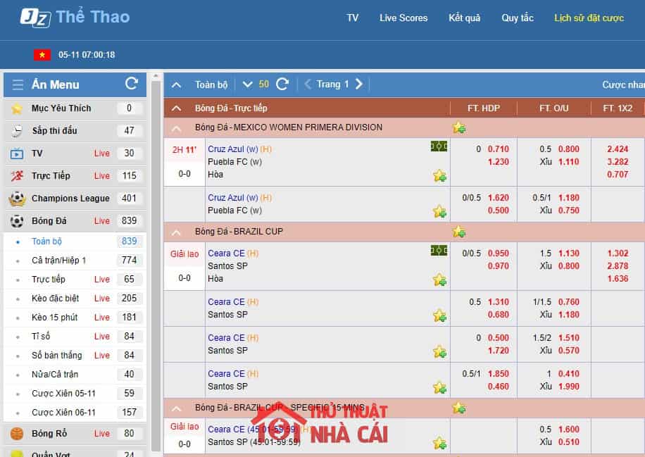 Giao diện JZ Thể Thao