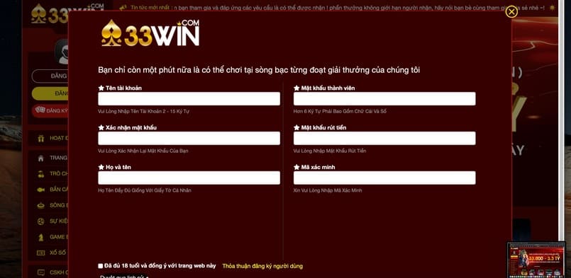 Cách đăng ký tài khoản 33Win