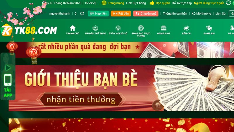 Giới thiệu bạn bè chơi tại TK88 nhận tiền thưởng cực xanh chín