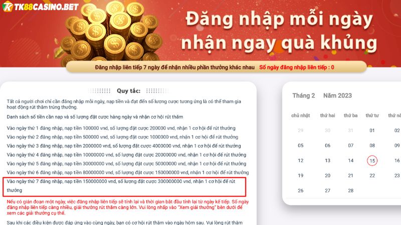 Ngày 7 nhận thưởng tối đa gần chạm 19 triệu đồng