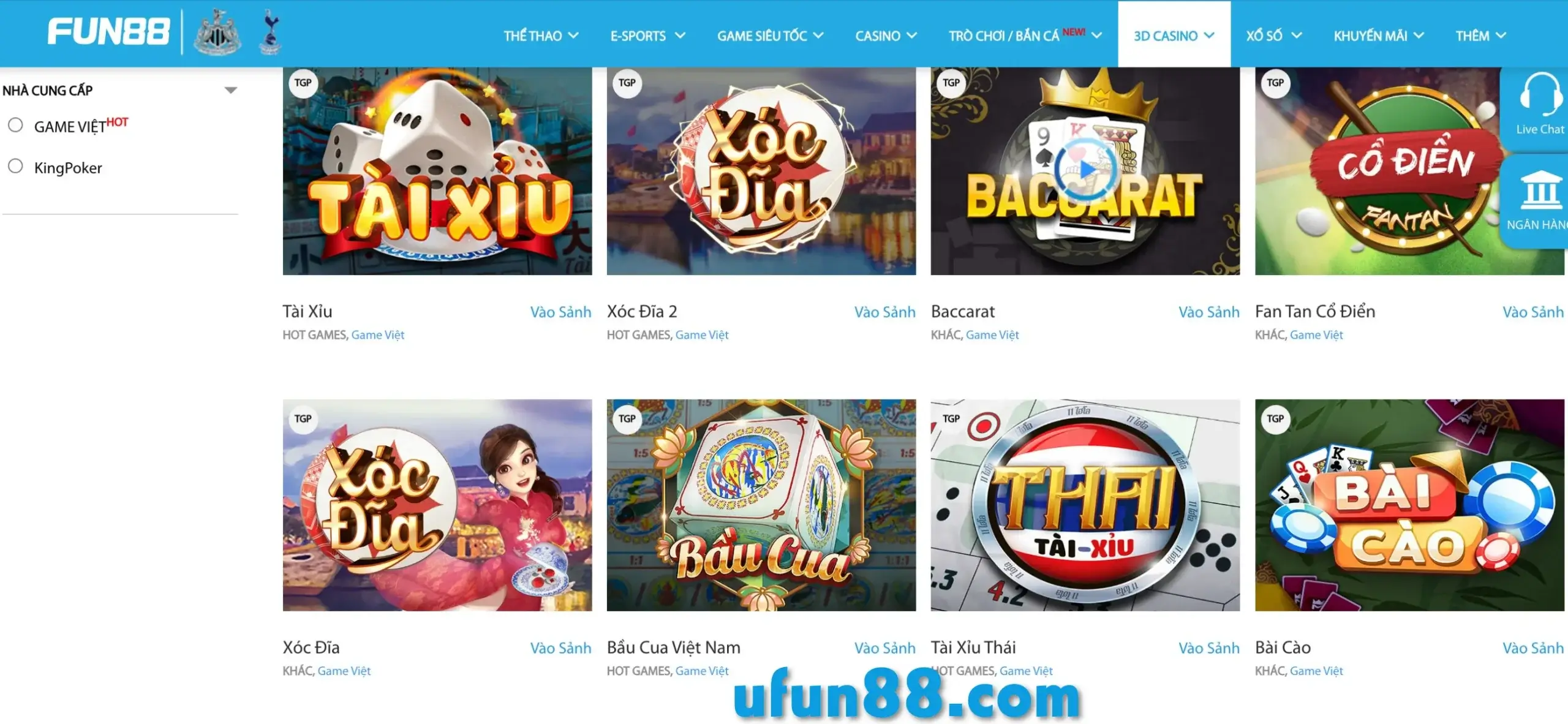 Khám phá kho game casino của Fun88
